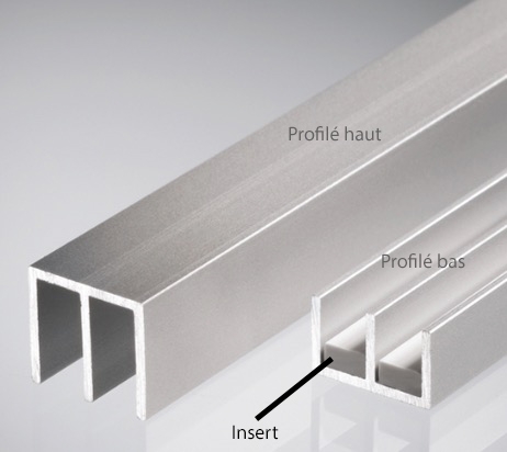 photo info Profilé aluminium de guidage bas double DURUS (2,5m) glissière pour vitrine en verre de 4 mm