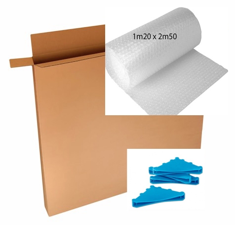 photo info Emballage renforcé carton et papier bulle pour 1m20 avec planche de bois