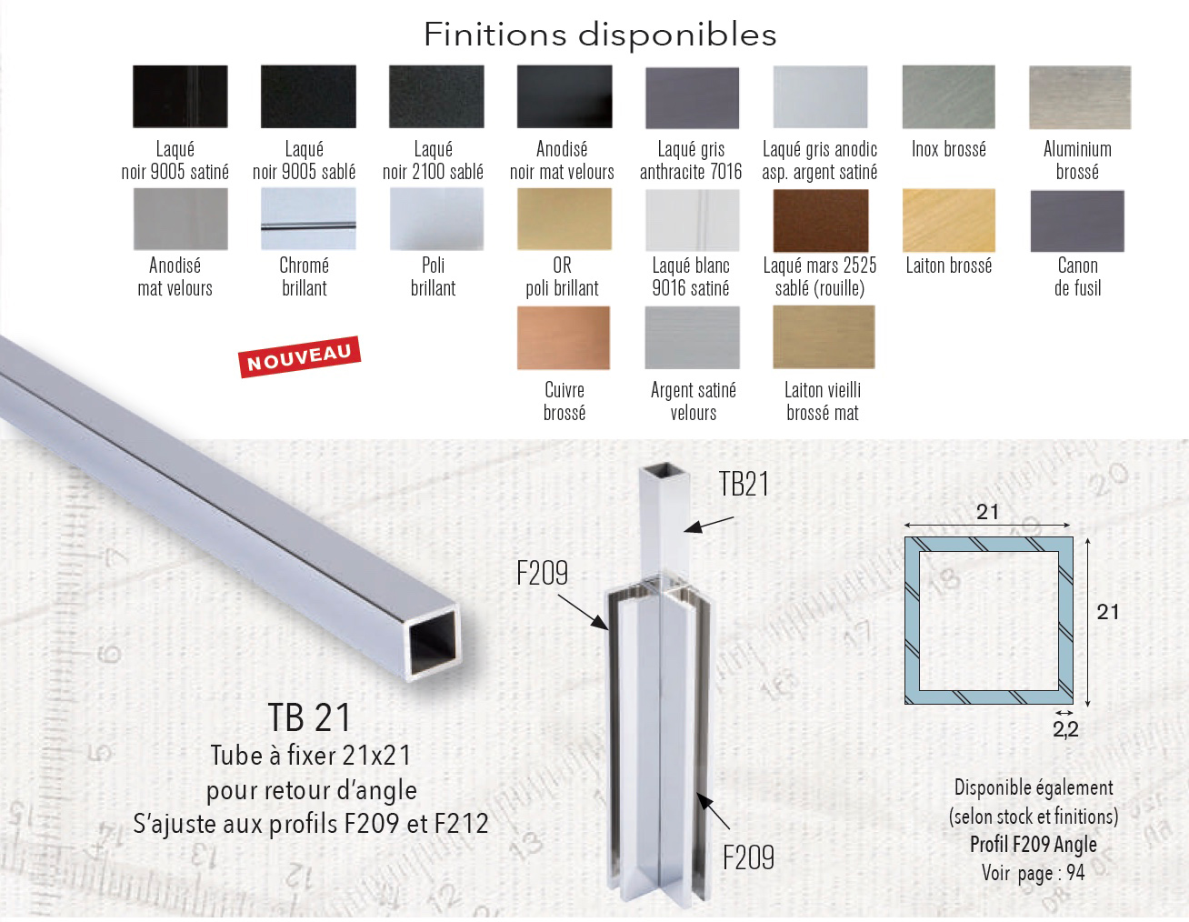 Tube 21 pour angle avec F209