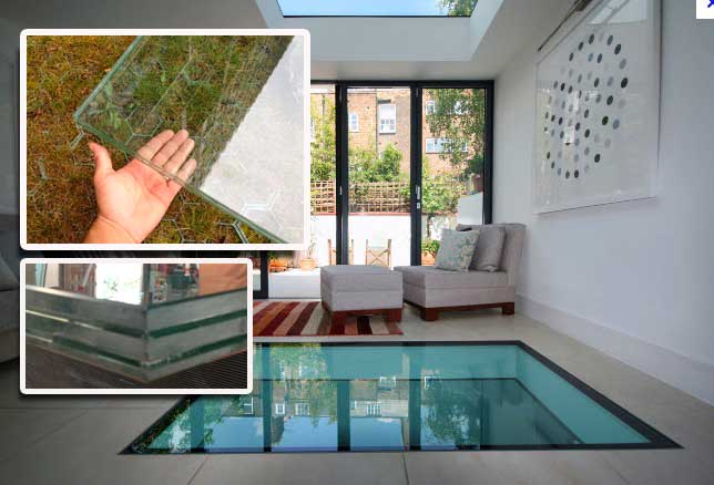 Exemple de dalles de sol et marches en verre