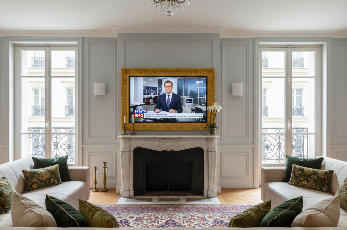 Exemple de TV encadrée dans un salon