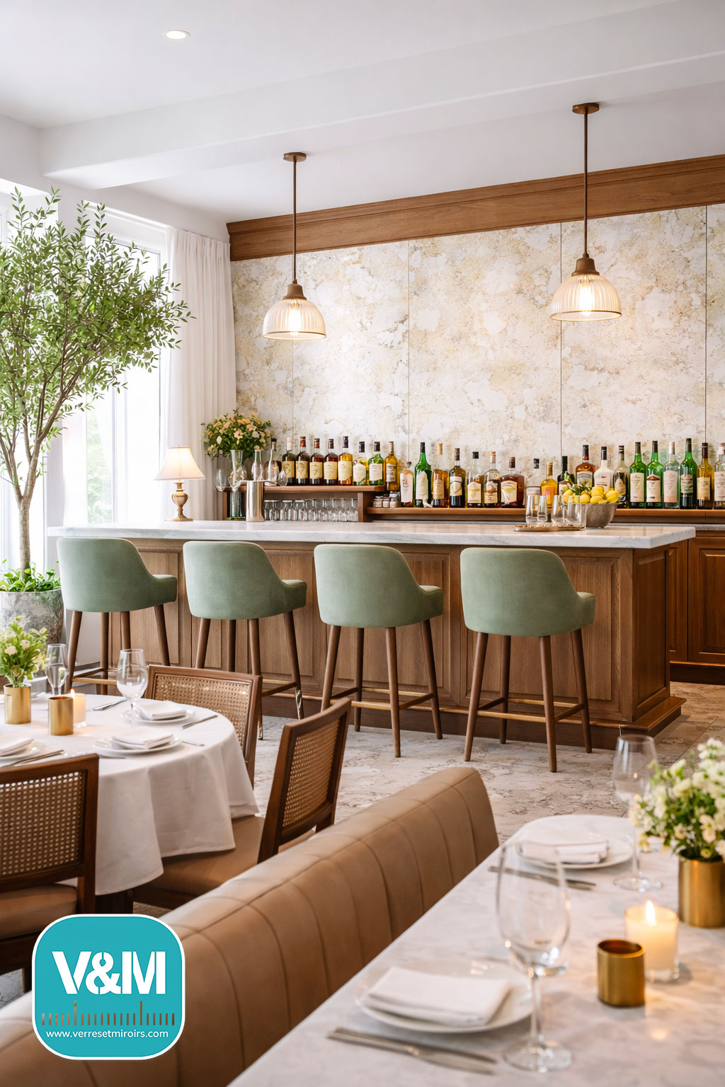 Miroir vieilli en fond de bar ou restaurant