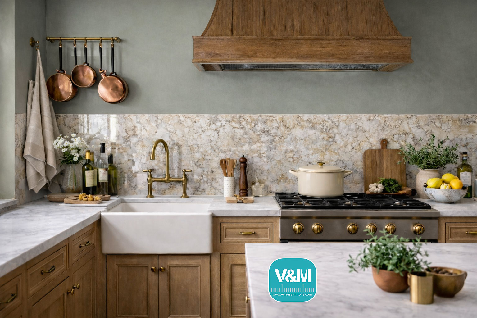 Crédence cuisine avec miroir vieilli Vénéré