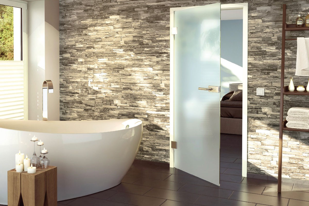 Porte en verre dépoli pour salle de bain