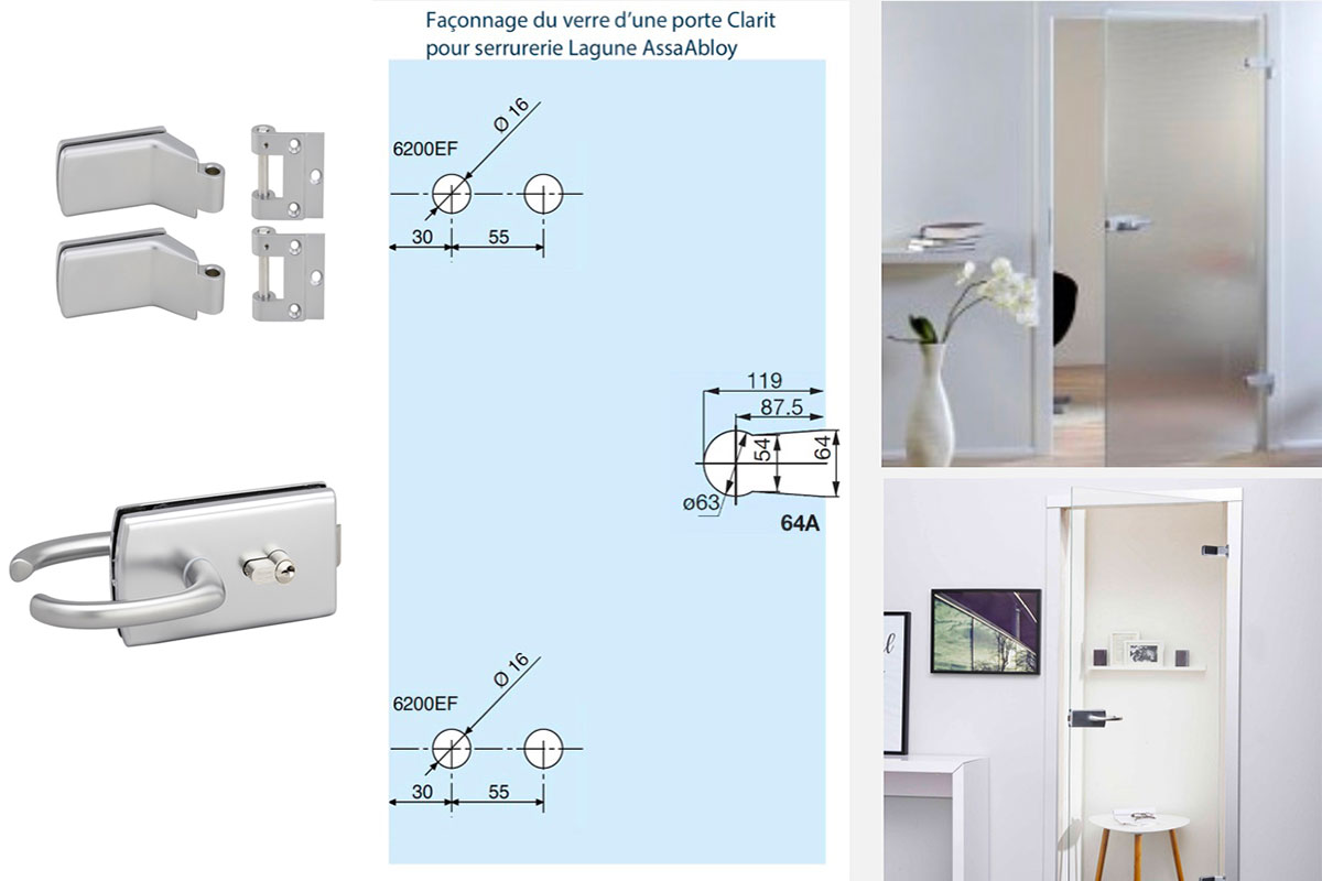 Porte en verre type Clarit sur mesure