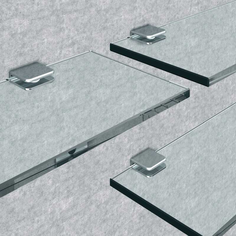 Exemple de tablette de salle de bain en verre trempé