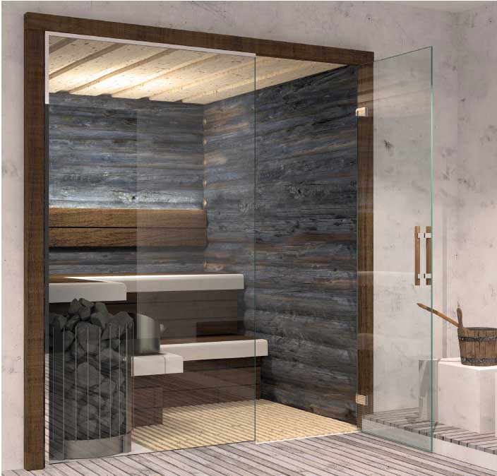Exemple de paroi de sauna en verre trempé 8 mm