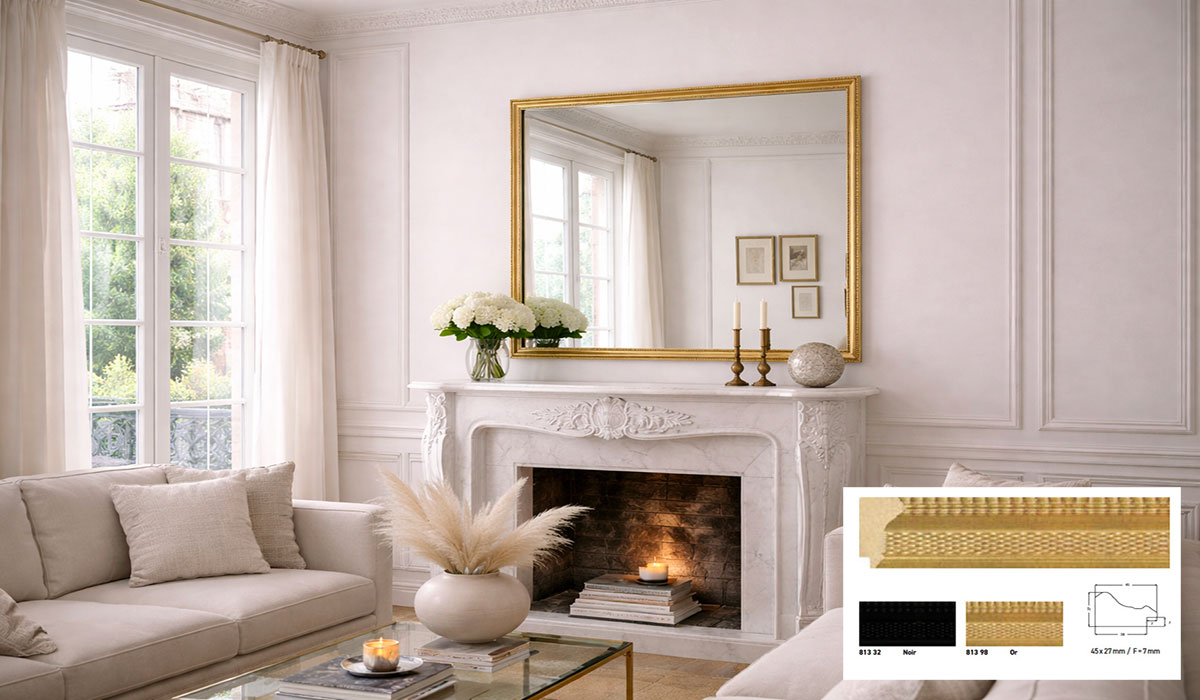 Cadre bois Venlo 813 or - miroir encadr&eacute; sur mesure