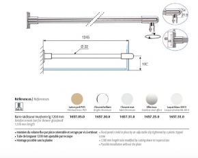 Barre raidisseur mur/verre 1200mm laiton poli (Or)