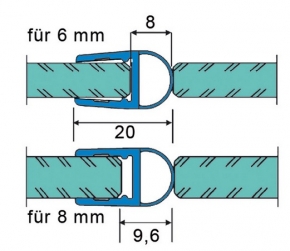Joint d'&eacute;tanch&eacute;it&eacute; avec soufflet pour verre de 6 ou 8mm 2160mm