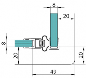 Joint d'&eacute;tanch&eacute;it&eacute; magn&eacute;tique a 90deg pour du verre de 6 - 8 mm - Lg2500mm