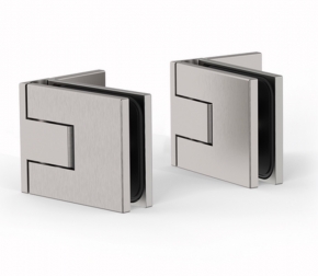 2 charni&egrave;res Juna, Paumelle de douche, verre-mur 90deg inox bross&eacute; mat