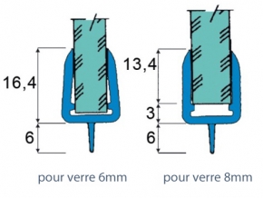 Joint d'étanchéité avec lèvre centrale pour verre de 6 ou 8mm