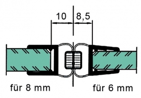 Joint d'étanchéité magnétique, vantail en alignement 180 degré pour verre de 6 ou 8mm