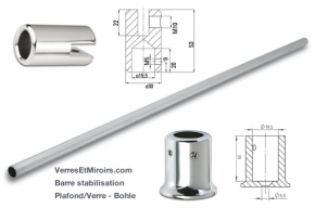 Barre de stabilisation Plafond/verre a recouper maxi 1m (raidisseur) chromé brillant 