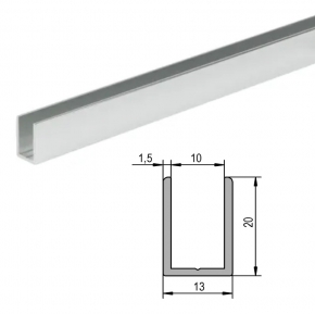 Profil en U de 20x13mm pour verre 8/8,76mm. Aspect poli chromé brillant .Longueur 2500mm.