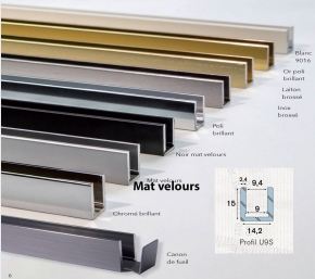 Profil U9S alu Mat velours longueur de 3000mm - 2 embouts + 1 &eacute;querre