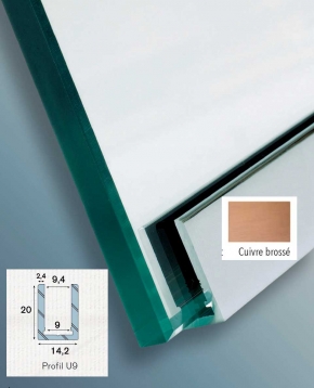 Profil U9 alu cuivre bross&eacute; avec 2 embouts et 1 &eacute;querre - Longueur de 3m