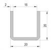 Profil en U en acier inoxydable de 20x20 pour verre de 12 à 14mm. Aspect poli brillant. Longueur 2150mm