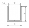 Profil U12 de 15x15mm pour verre 10mm. Aspect alu poli brillant. Longueur 2500mm