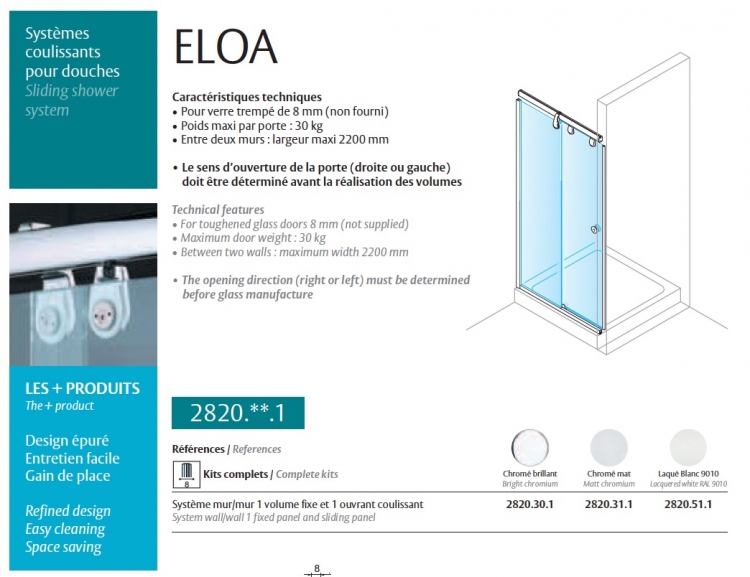 photo info Système Coulissant ELOA pour douche finition chromé brillant