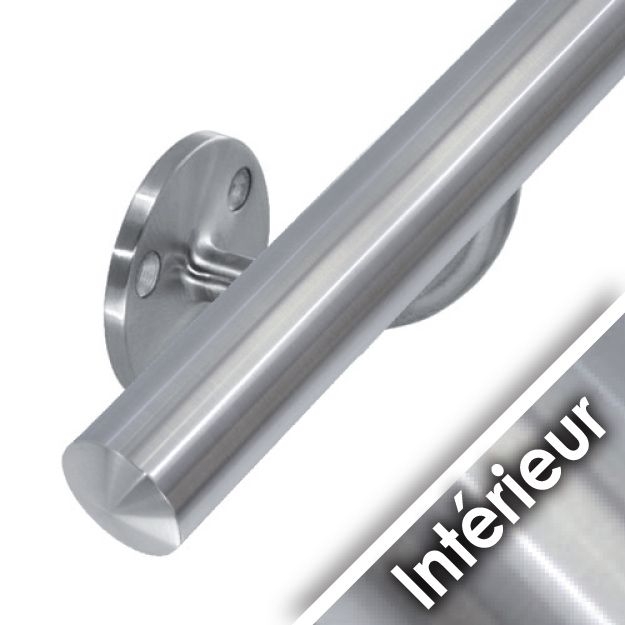 photo info Main courante inox sur mesure - intérieur - inox 304 - LG1700mm avec 2 supports de main courante et embouts inox