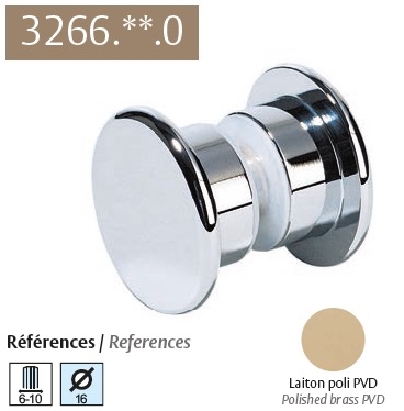 Bouton laiton poli pour porte de douche
