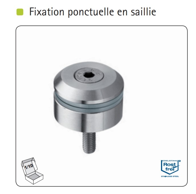 photo info Fixation ponctuelle - Diamètre 30mm - Pour verre de 6 à 20 mm - Inox 304