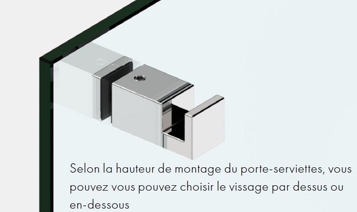 photo info Bouton porte serviettes carr&eacute; pour paroi de douche verre 8-12mm finition chrom&eacute; brillant