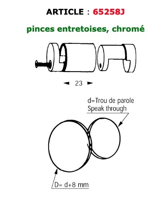 3 Pinces entretoises chromé brillant pour disque en verre (Hygiaphone)