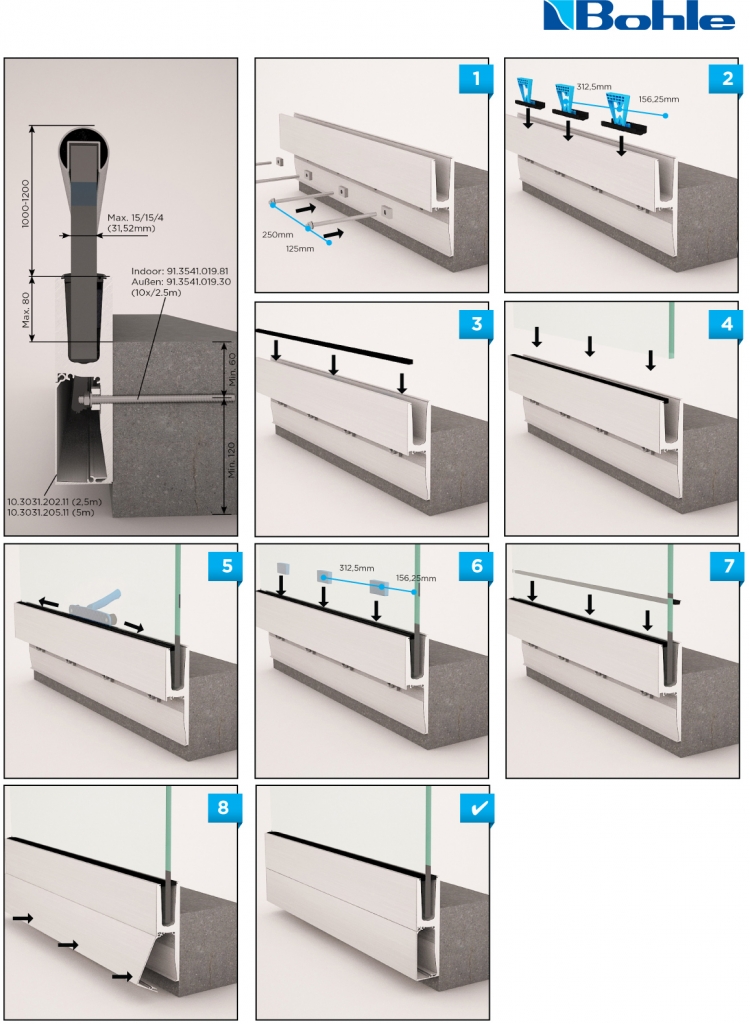 Profilé garde corps EasyMount Side L 2,0kN Montage latéral 2500mm