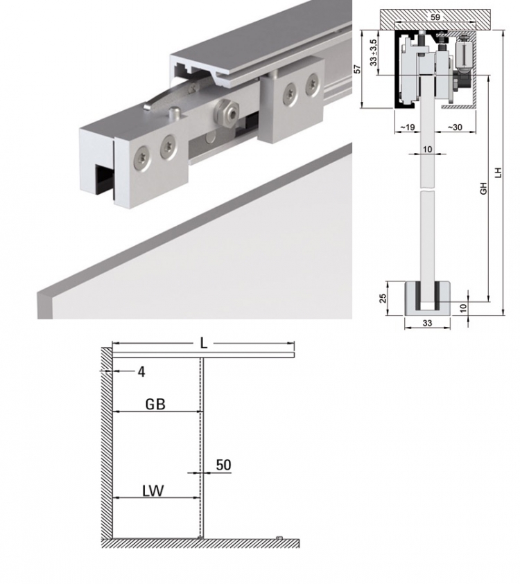 Syst me rail coulissant plafond  avec amortisseurs Slide 