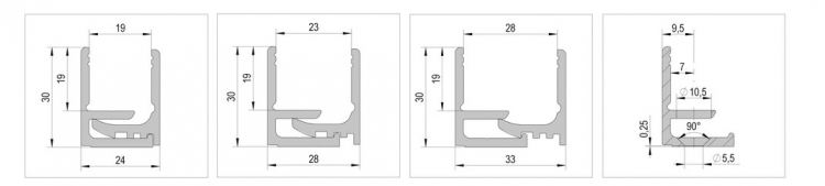 Profil de fixation anodisé pour paroi de verre 8 à 22mm, 2500mm