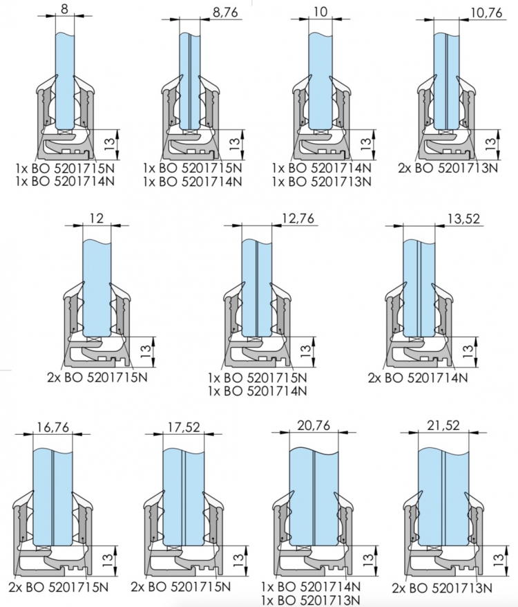 Profil aspect inox pour encadrement et fixation de paroi en verre 8 à 20mm Long.3000mm