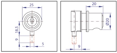 Serrure pour porte en verre cylindre bouton 6mm