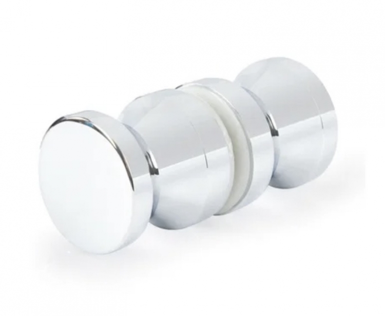 photo info Bouton double de porte de douche RK005 finition aspect chrom&eacute; brillant pour verre 6 a 10mm
