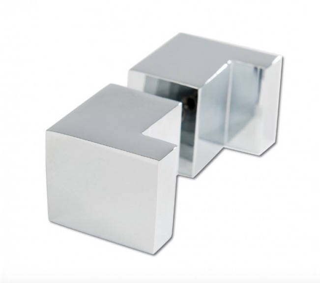 Bouton double carr&eacute; chrom&eacute; brillant pour paroi de douche