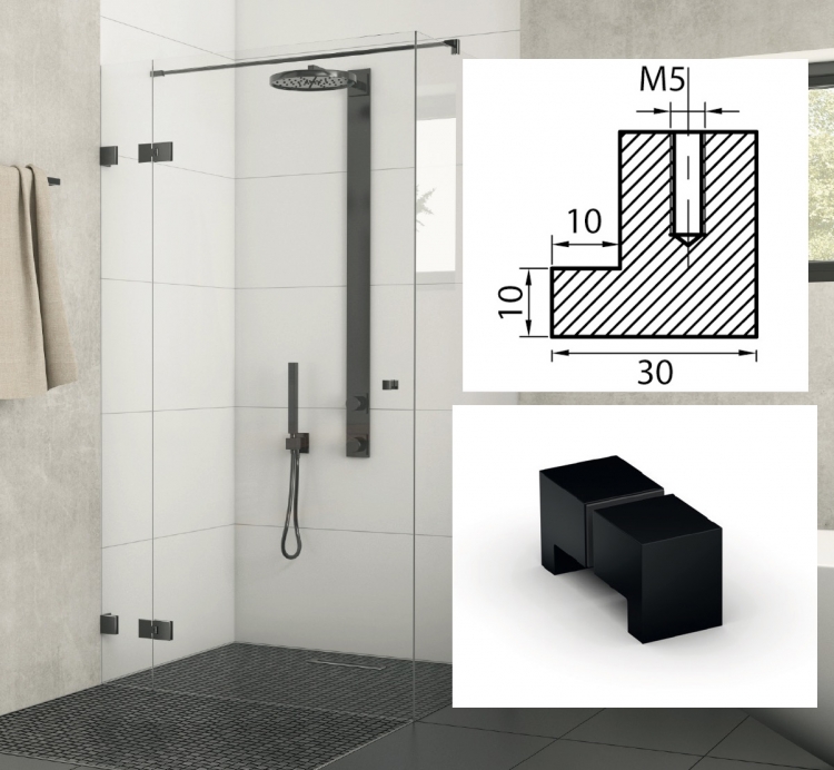 Bouton noir carré pour porte de douche (double)