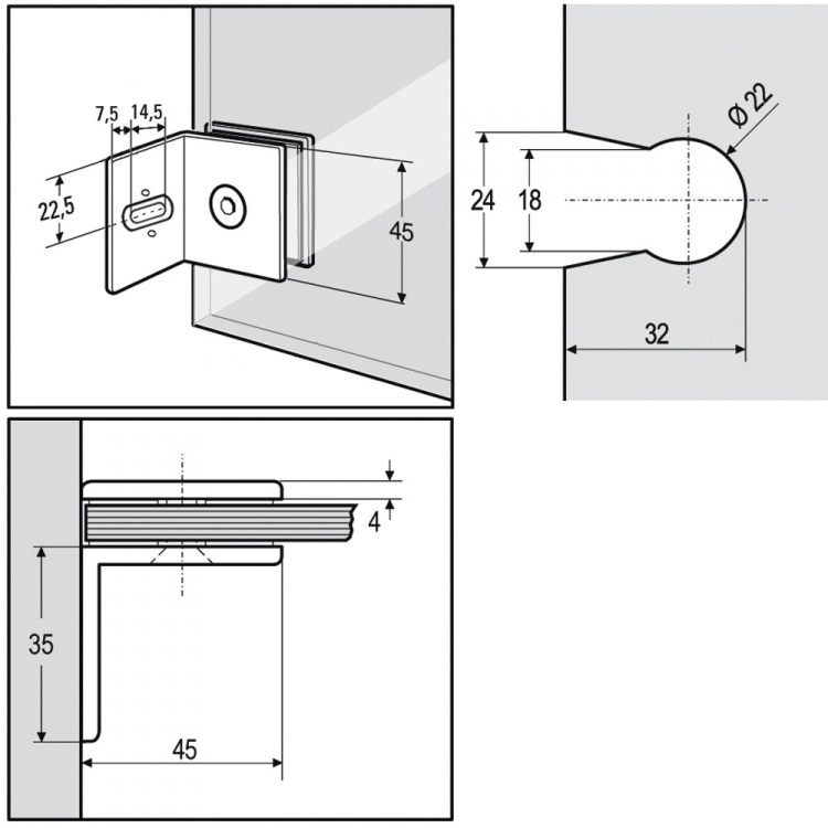 Patte de fixation déportée chromé raccord d'angle 90 degre verre mur