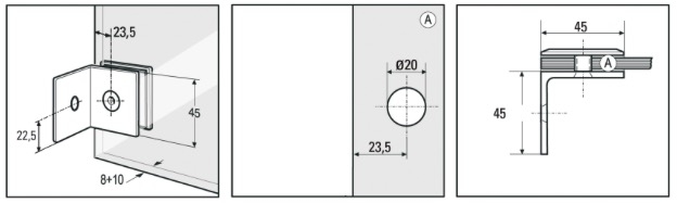 Patte de fixation chromé Raccord d'angle Bilbao Select 90 degre verre-mur