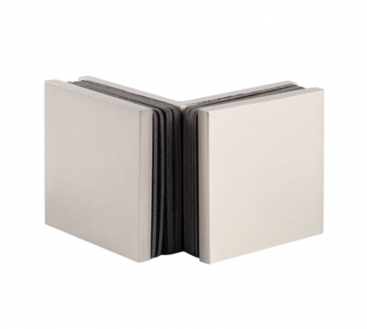 Patte de fixation verre/verre Bilbao angle 90 degre aspect inox bross&eacute;