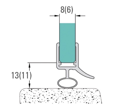 photo info Joint d'étanchéité bas de porte avec lèvre et soufflet pour verre de 6 et 8mm. Longueur 2010mm
