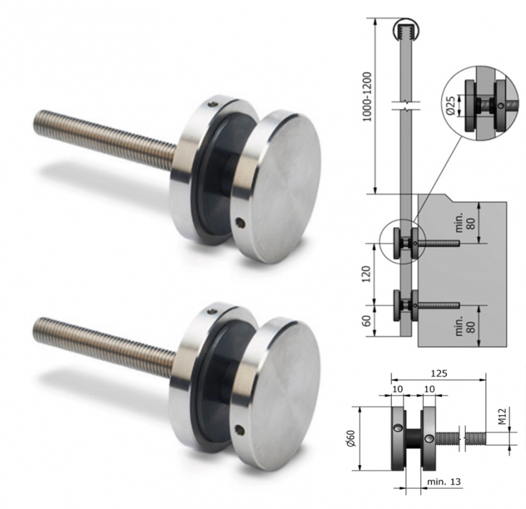 Lot de 2 Fixations par points pour garde corps ext&eacute;rieur INOX 316