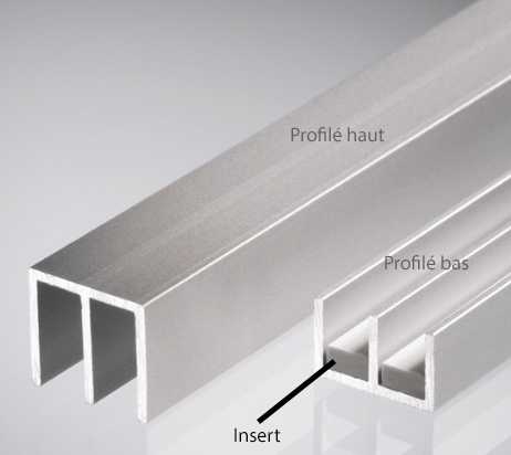 photo info Profilé de guidage bas double (5m) pour vitrine en verre de 4 mm