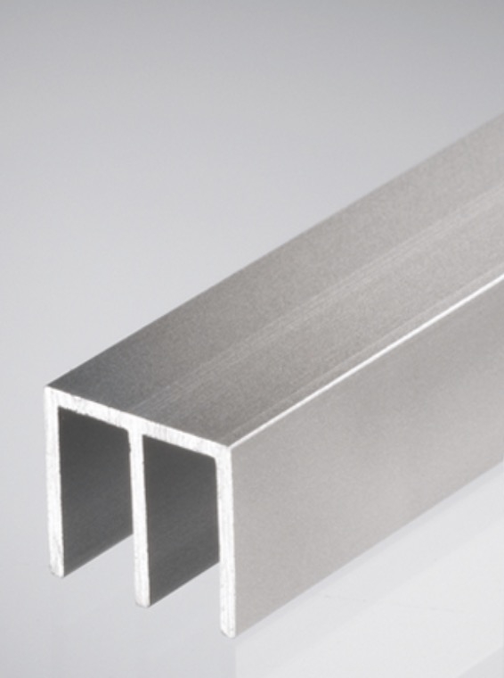 photo info Profilé aluminium de guidage haut double DURUS (2,5m) pour vitrine en verre de 6 mm