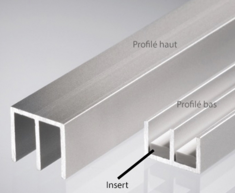 photo info Profilé aluminium de guidage bas double DURUS (2,5m) glissière pour vitrine en verre de 6 mm