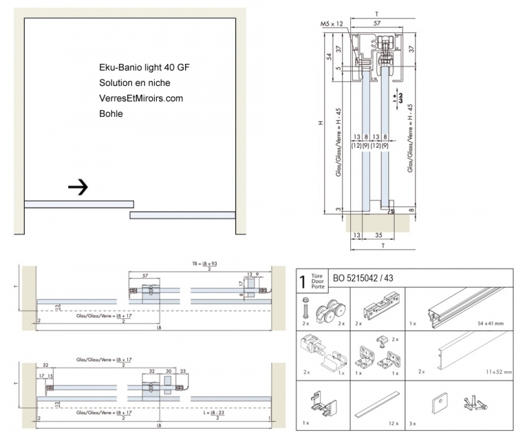 Systeme Porte Coulissante Pour Douche Kit Eku Banio Light 40 Gf Ref Bo5215042 Bohle 460 00