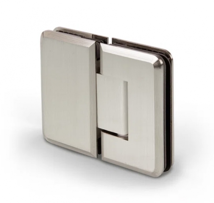 photo info Charni&egrave;re (Paumelle) de porte de douche Barcelona Inox bross&eacute; mat, verre-verre 180&deg;