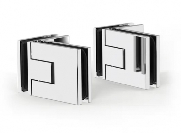 2 Charni&egrave;res/Paumelles JUNA chrom&eacute; brillant verre/verre 90deg  pour porte de douche (r&eacute;glable) jusque 50kg