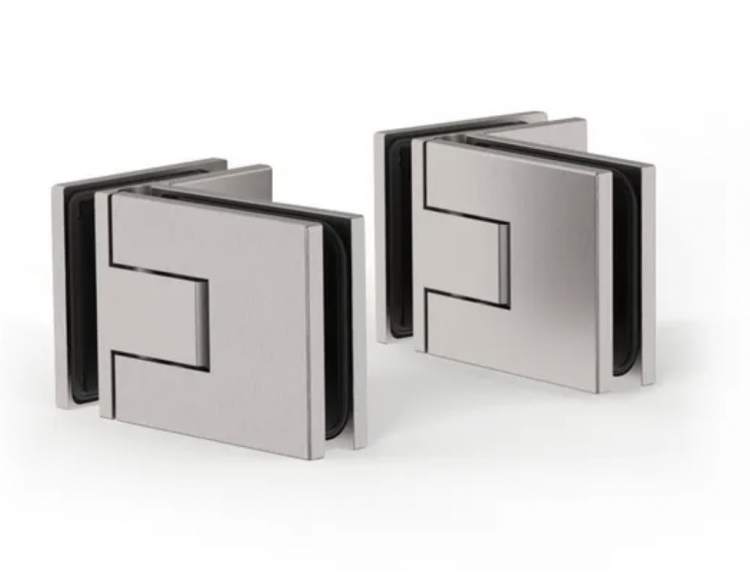 2 Charnières/Paumelles JUNA inox brossé verre/verre 90deg  pour porte de douche (réglable) jusque 50kg